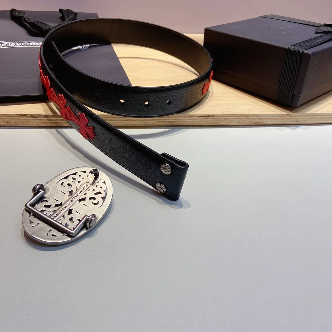 𝐂𝐡𝐫𝐨𝐦𝐞𝐇𝐞𝐚𝐫𝐭𝐬 Crow Heart double-sided tree plaster leather stitched cross belt (detachable version), high-quality hardware, with 2 logo buckles on the belt, very cool.